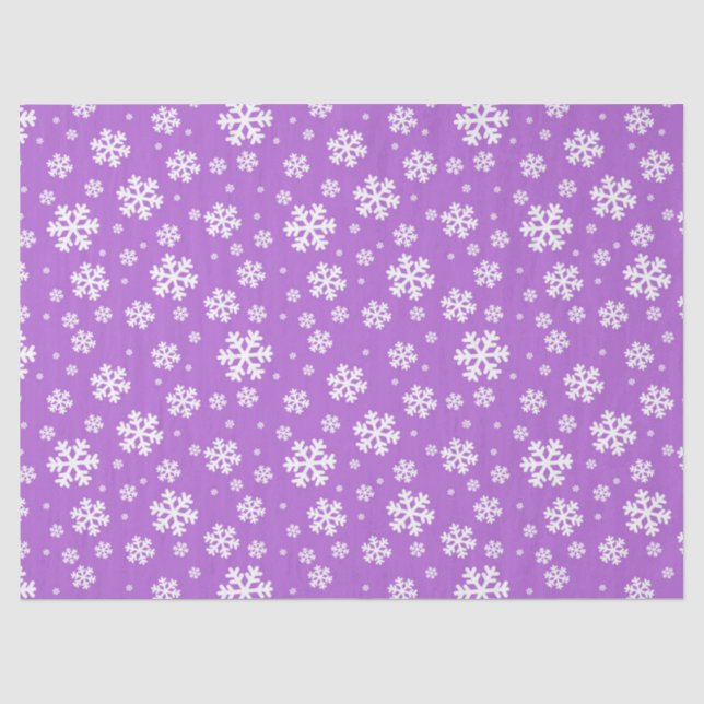Papier Mousseline Motif Festive de flocons de neige violet et blanc  (Recto)