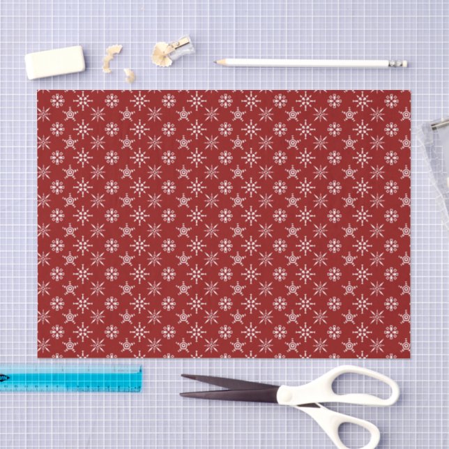 Papier Mousseline Motif Festive Red Christmas Snowflake (Artisanat)