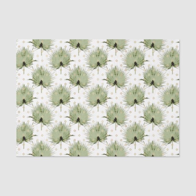 Papier Mousseline Motif Feuille verte 13 (Recto)