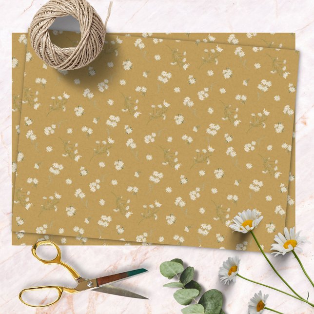 Papier Mousseline Motif floral à fleurs de marguerite blanche monogr (In situ)