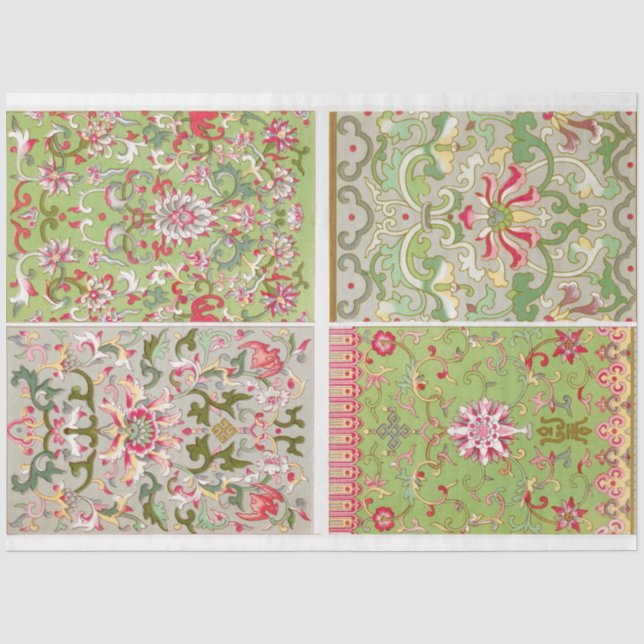 Papier Mousseline Motif Floral à quatre panneaux (Recto)