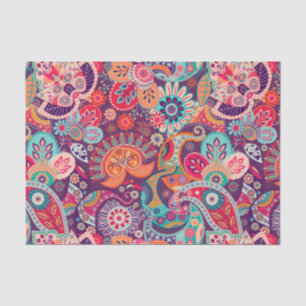 Papier Mousseline Motif floral au néon rose de Paisley