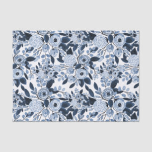 Papier Mousseline Motif floral bleu marine Pastel