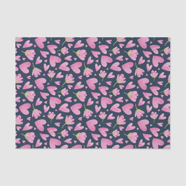 Papier Mousseline Motif floral cœur rose Saint Valentin mignon (Recto)