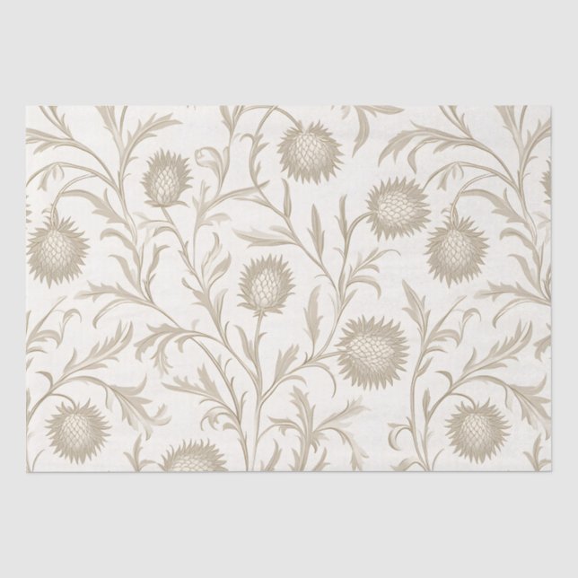 Papier Mousseline Motif floral de chardon neutre (Recto)