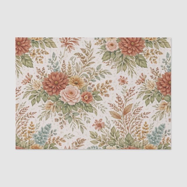 Papier Mousseline Motif floral de jardin Automne Rougeoyant (Recto)