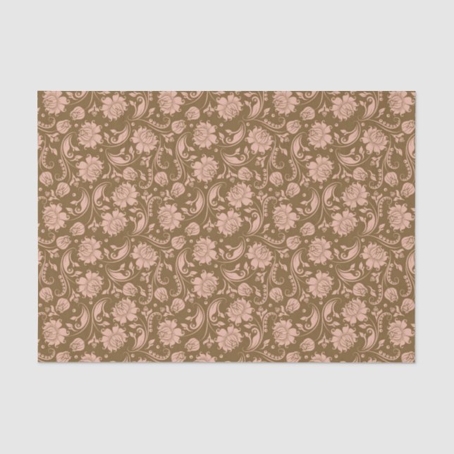 Papier Mousseline Motif floral de rose et de brun (Recto)