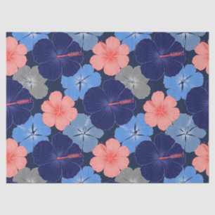 Papier Mousseline Motif floral d'hibiscus bleu élégant (11)