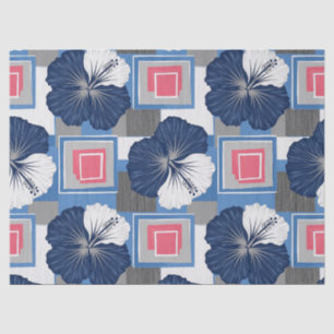 Papier Mousseline Motif floral d'hibiscus bleu élégant (3)