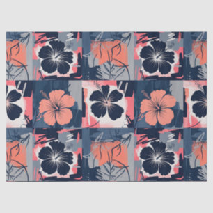 Papier Mousseline Motif floral d'hibiscus bleu élégant (7)