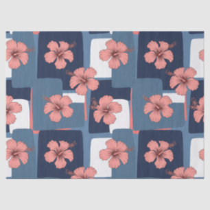 Papier Mousseline Motif floral d'hibiscus bleu élégant (8)