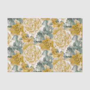 Papier Mousseline Motif floral d'or de roses jaunes