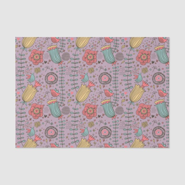 Papier Mousseline Motif floral élégant avec des fleurs (Recto)