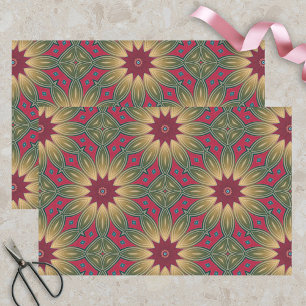 Papier Mousseline Motif floral géométrique kaléidoscope rouge vert