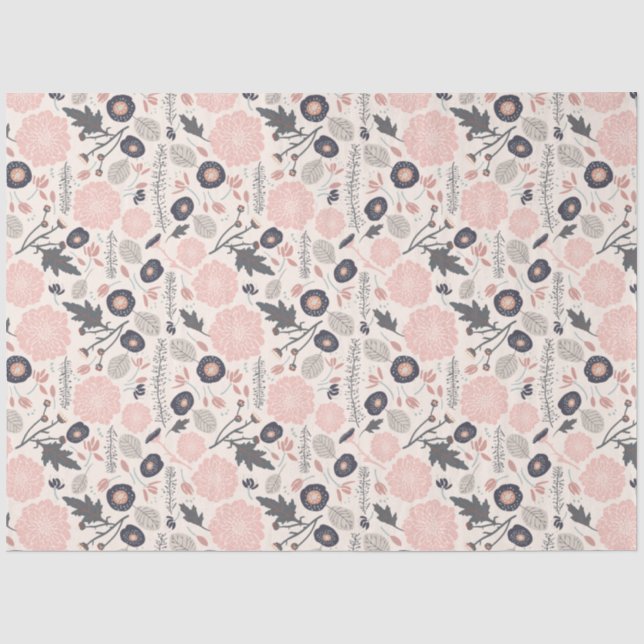 Papier Mousseline Motif floral gris rose noir (Recto)
