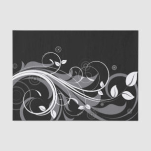 Papier Mousseline Motif floral gris sur le noir