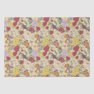 Papier Mousseline Motif floral Hydrangea Lilac Bluebell Birds