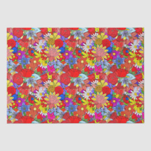Papier Mousseline Motif floral jaune bleu pourpre vert rouge