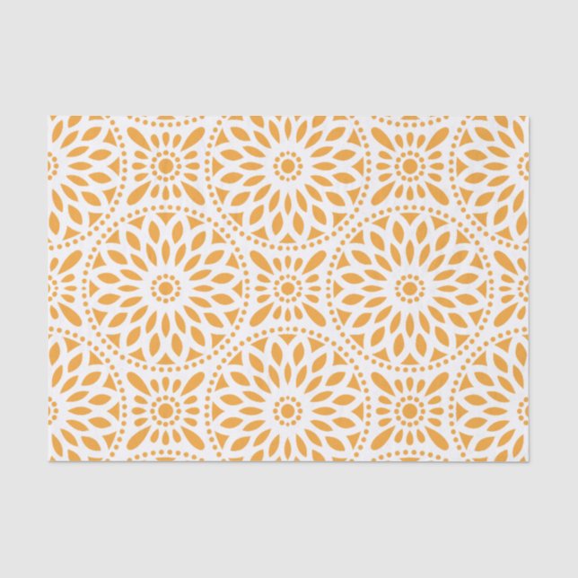 Papier Mousseline Motif floral jaune-orange (Recto)