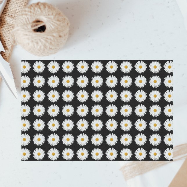 Papier Mousseline Motif floral marguerrier blanc sur noir (In Situ)