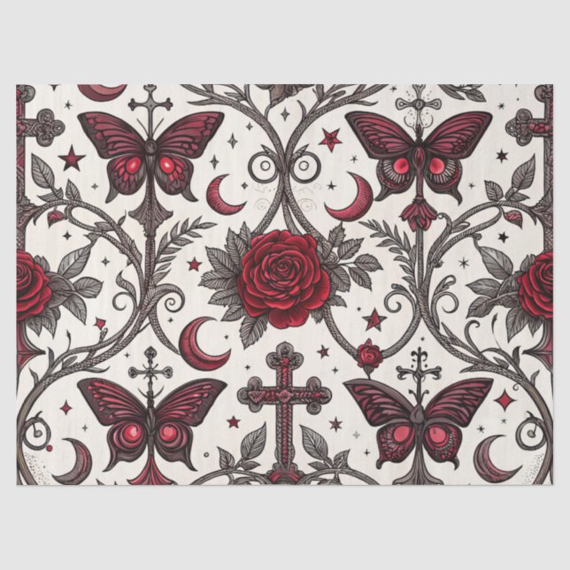 Papier Mousseline Motif floral papillon gothique (1) (Recto)