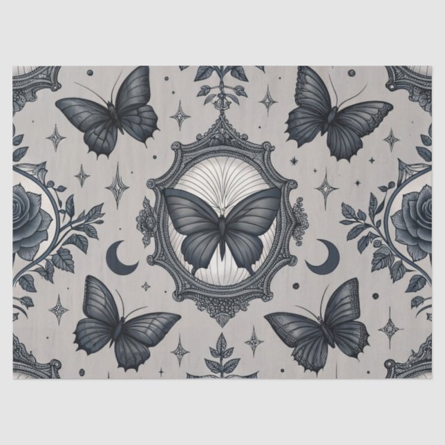 Papier Mousseline Motif floral papillon gothique (2) (Recto)