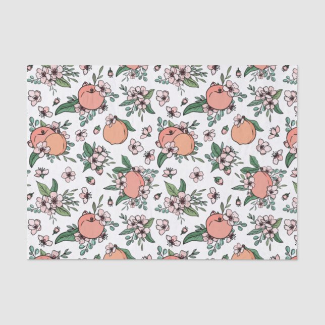 Papier Mousseline Motif floral Pretty Peaches & Peach Blossom (Recto)