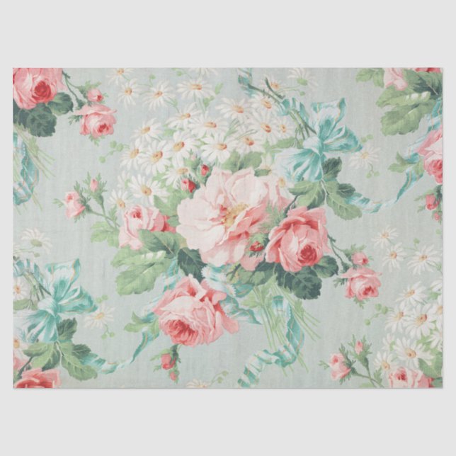 Papier Mousseline Motif Floral Rose Pâle Vintage Shabby Chic (Recto)