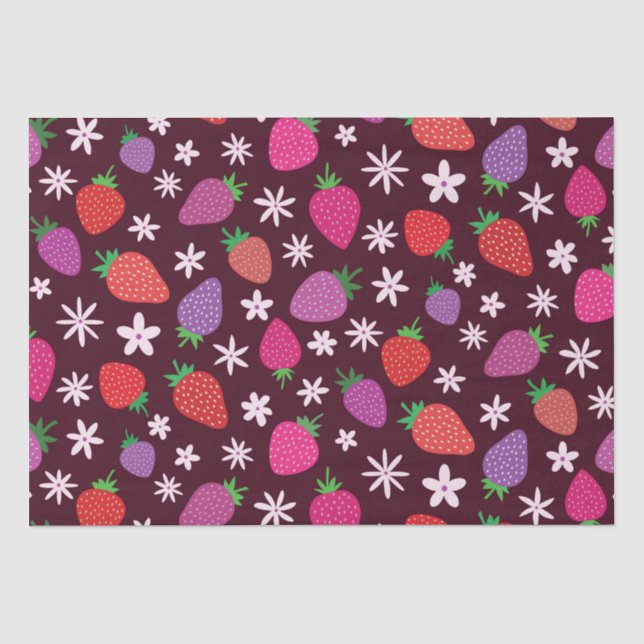 Papier Mousseline Motif floral rose rouge violet fraise  (Recto)