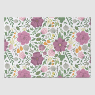 Papier Mousseline Motif Floral tendance rose jaune pourpre vert