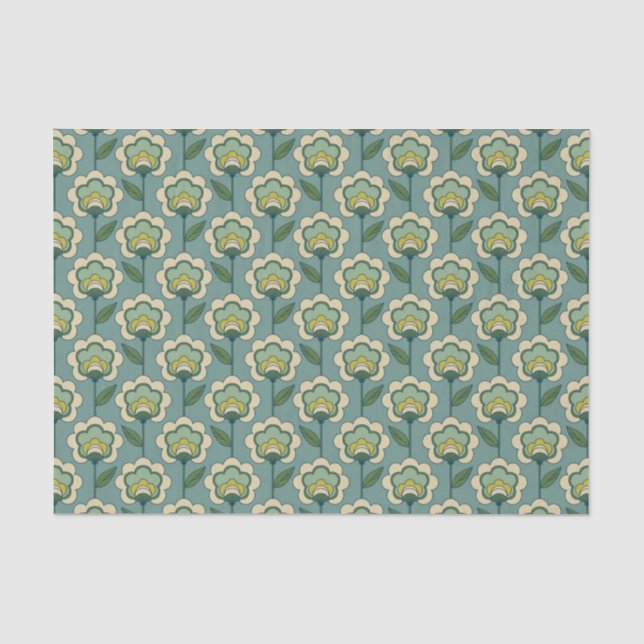 Papier Mousseline Motif floral turquoise et jaune (Recto)