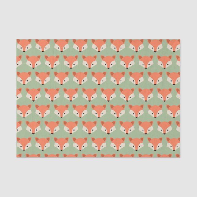 Papier Mousseline Motif Fox mignon sur vert (Recto)