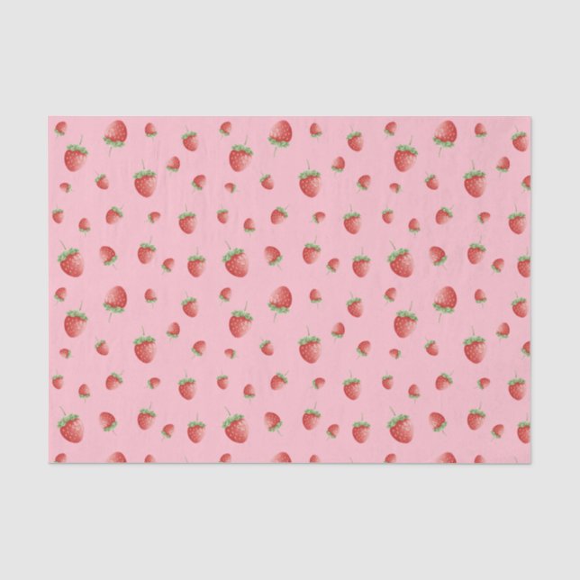 Papier Mousseline Motif fraise rose (Recto)