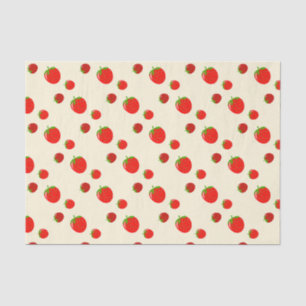 Papier Mousseline Motif fraise rouge sur rose pâle