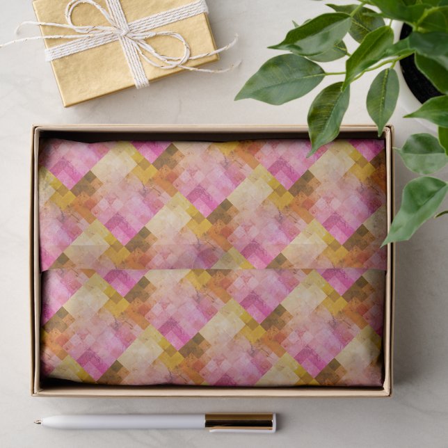 Papier Mousseline Motif géométrique Aquarelle rose (Cadeau)