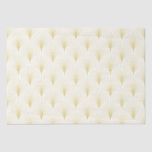 Papier Mousseline Motif Géométrique Art Déco En Or & Blanc