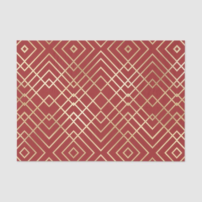 Papier Mousseline Motif géométrique Art déco rouge chinois moderne (Recto)