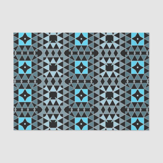 Papier Mousseline Motif géométrique en mosaïque bleue et noire (Recto)