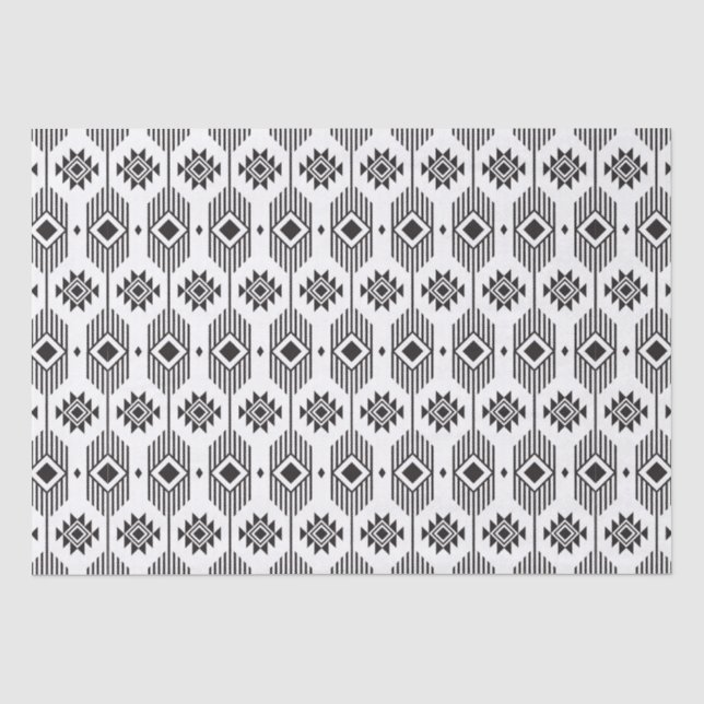 Papier Mousseline Motif géométrique ikat noir et blanc (Recto)