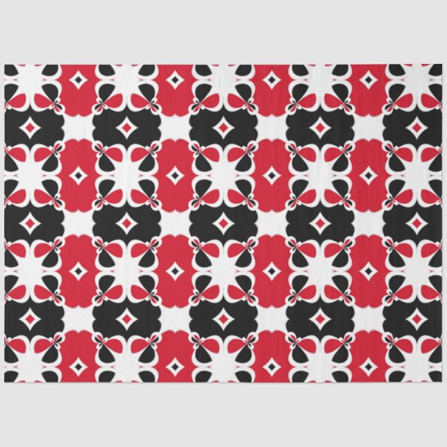 Papier Mousseline Motif géométrique moderne rouge noir et blanc (Recto)