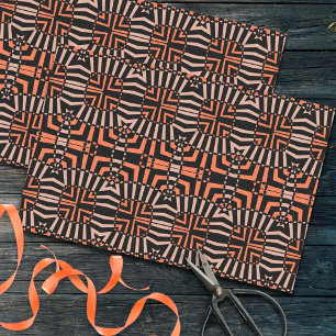 Papier Mousseline Motif géométrique orangé et noir en mosaïque