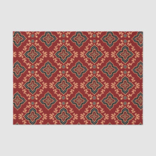 Papier Mousseline Motif géométrique rouge / Impression indienne