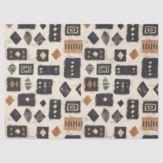Papier Mousseline Motif géométrique rustique en boue de coton (2) (Recto)