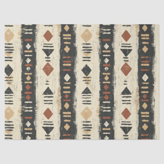 Papier Mousseline Motif géométrique rustique en boue de coton (4) (Recto)