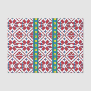 Papier Mousseline Motif géométrique tribal rouge, bleu et blanc étoi