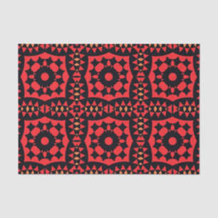 Papier Mousseline Motif géométrique tribal rouge et noir