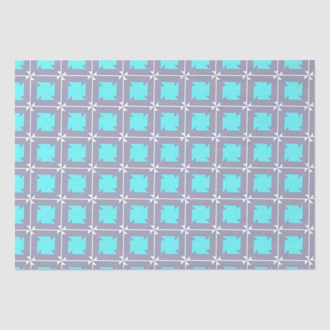 Papier Mousseline Motif géométrique turquoise et gris (Recto)