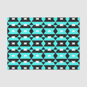 Papier Mousseline Motif géométrique Turquoise noir & blanc