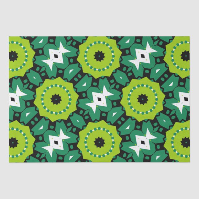 Papier Mousseline Motif géométrique Vibrant Lime Vert noir et blanc (Recto)