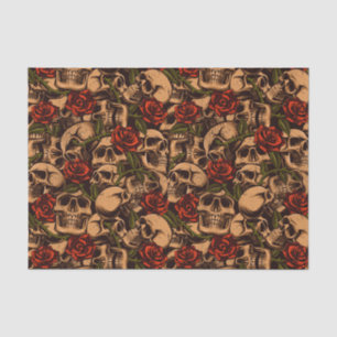 Papier Mousseline Motif graffiti crâne gothique et roses